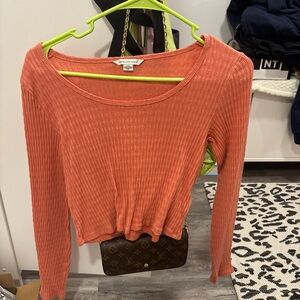 American Eagle Orange Ribbed Long Sleeve Top